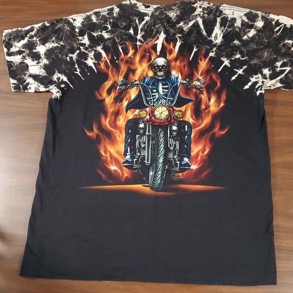 SURVIVORS Biker Skeleton on‎ Motorcycle Studded Tie Dye Graphic Tee T-Shirt - Picture 7 of 10